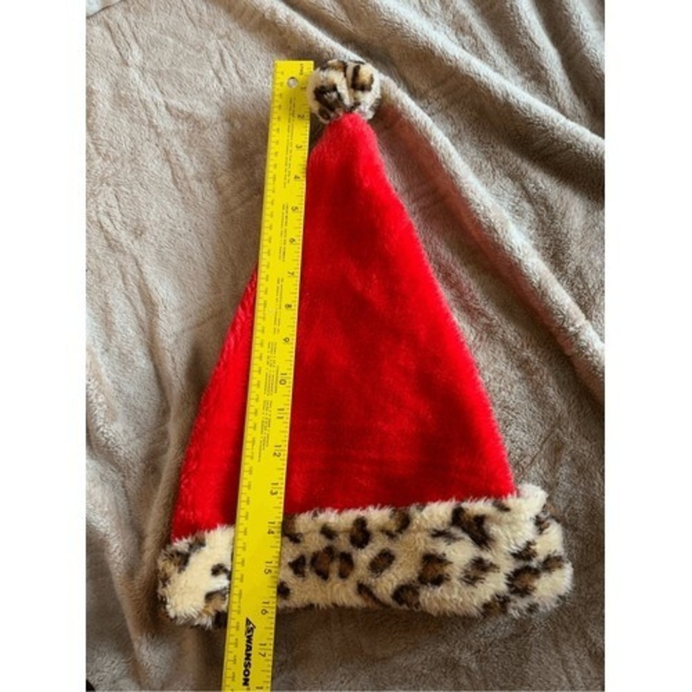 Red Santa Hat Unisex Size M Animal Print Trim Holiday Christmas Festive - Picture 3 of 9